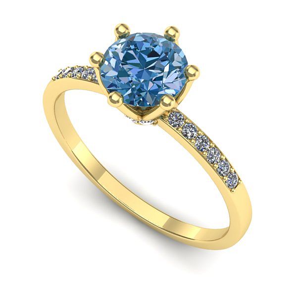 Inel logodna din aur galben cu diamant de laborator albastru