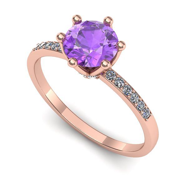 Inel de logodna din aur roz cu ametist