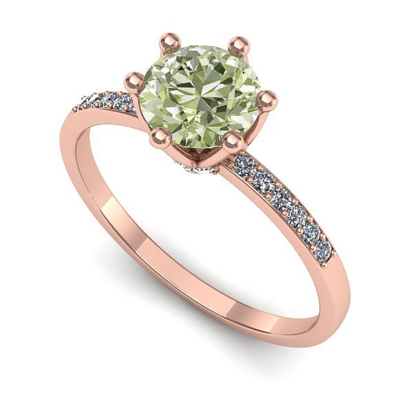 Inel din aur roz cu diamant de laborator verde