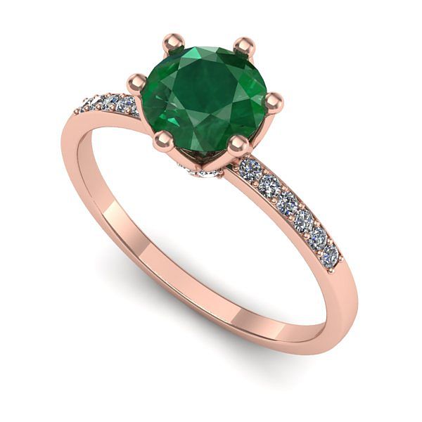 Inel de logodna din aur roz cu smarald