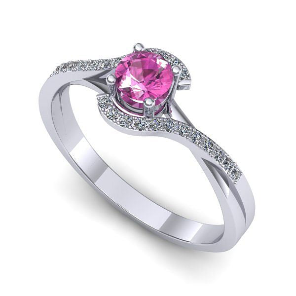 Inel de logodna din aur alb cu safir roz