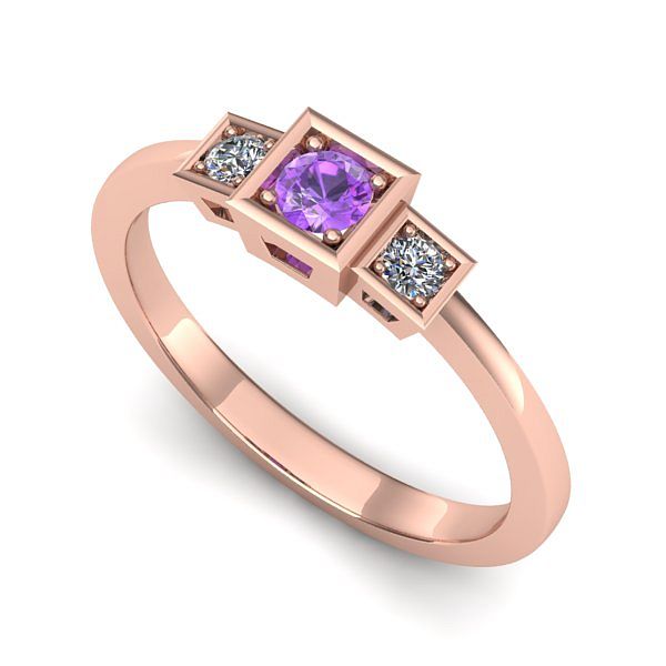 Inel de logodna din aur roz cu ametist