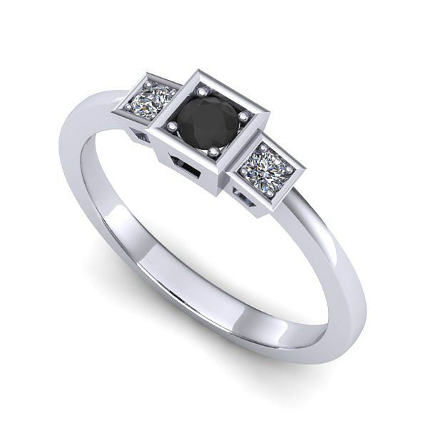Inel din aur alb cu diamant negru