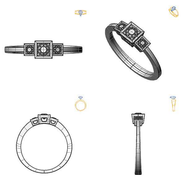 Inel 3stone cu diamant negru