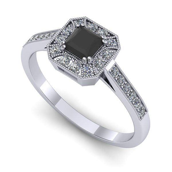 Inel din aur alb cu diamant negru