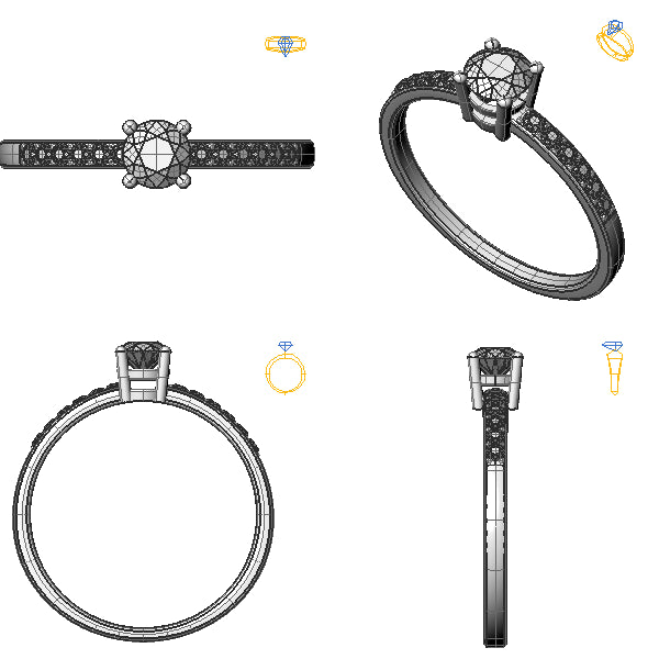 Inel sidestone cu diamant negru