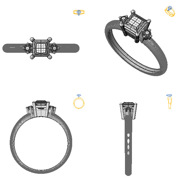 Inel 3stone cu diamant negru