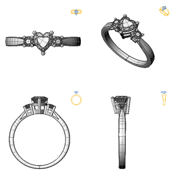 Inel 3stone cu diamant negru