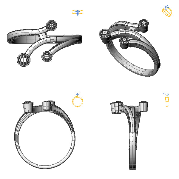 Inel de logodna 3stone cu diamant negru