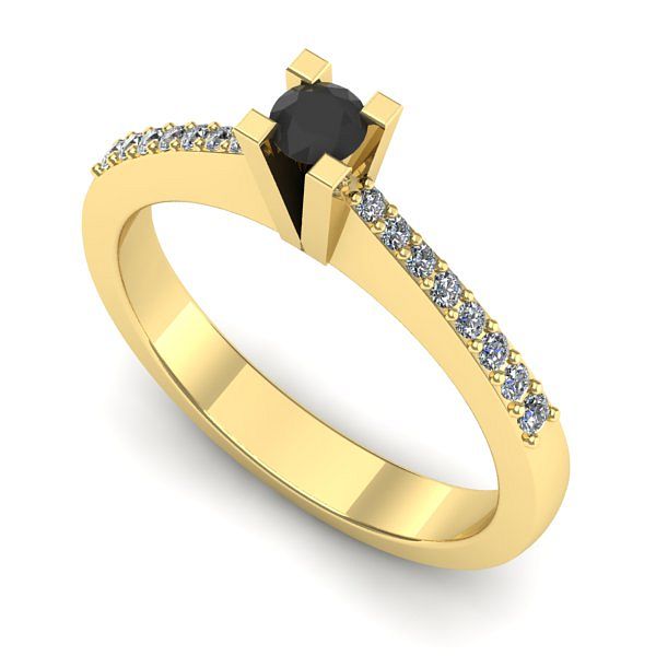 Inel logodna din aur galben cu diamant negru