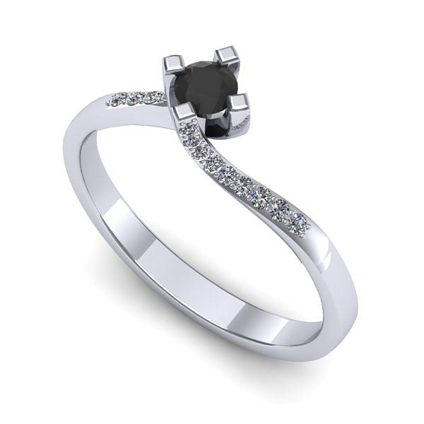 Inel de logodna din aur alb cu diamant negru