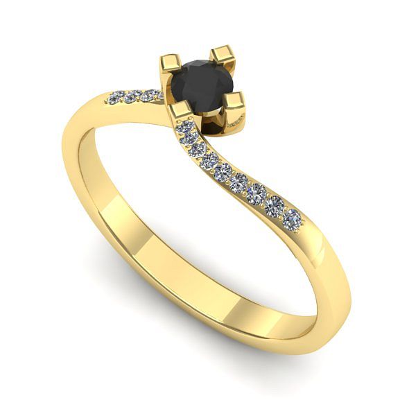 Inel logodna din aur galben cu diamant negru