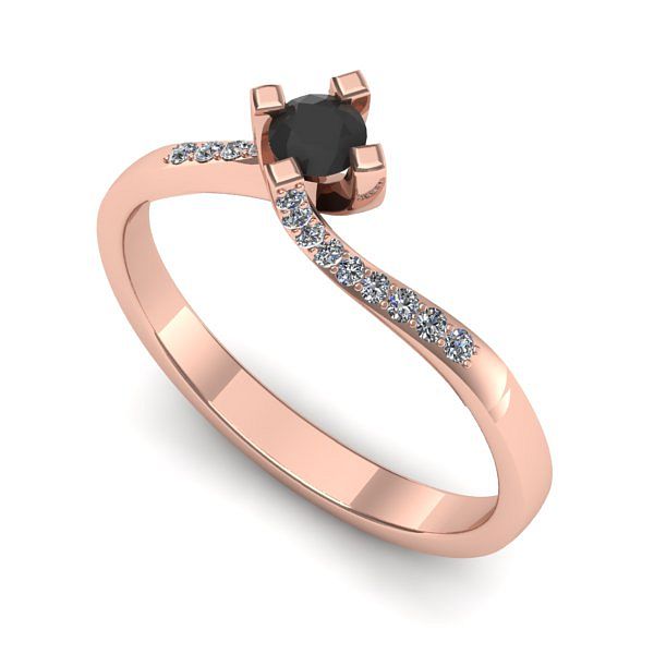 Inel de logodna din aur roz cu diamant negru