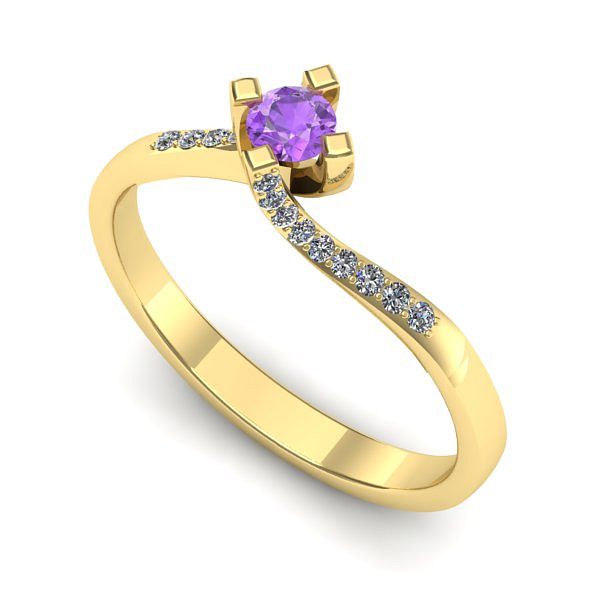 Inel logodna din aur galben cu ametist