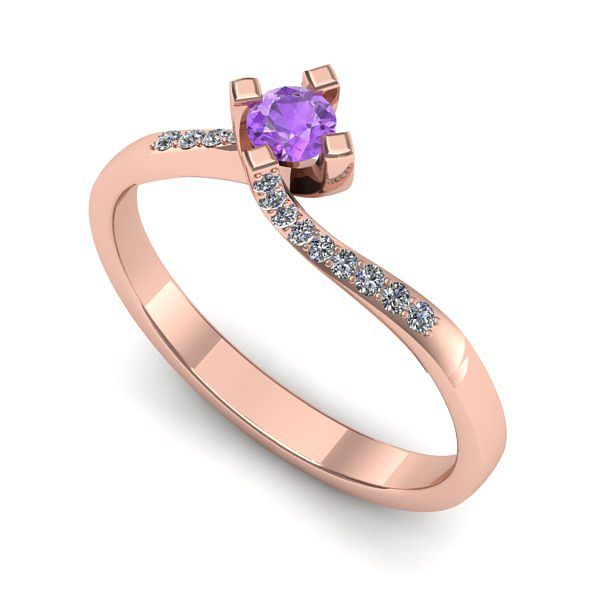 Inel logodna din aur roz cu ametist