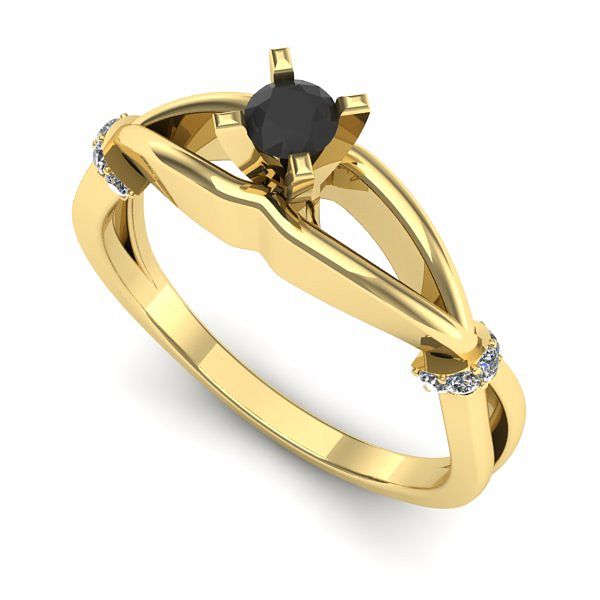 Inel de logodna din aur galben cu diamant negru