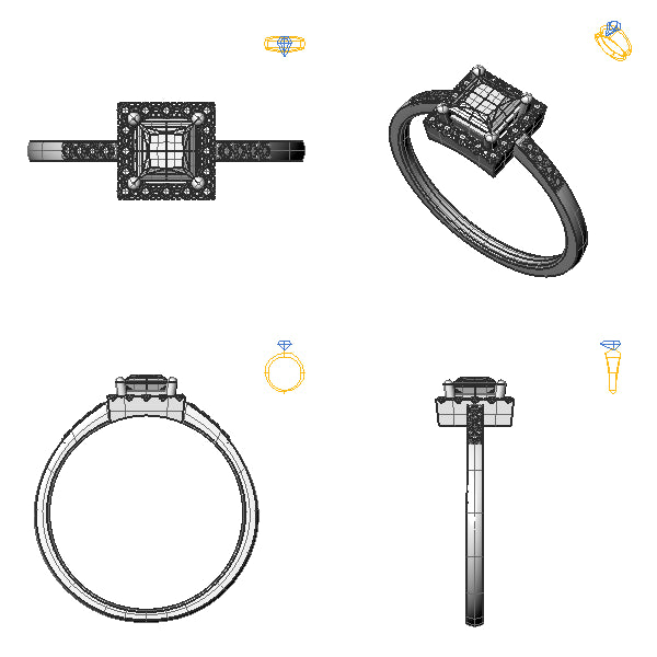 Inel de logodna halo cu diamant negru