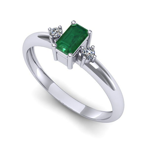 Inel de logodna din aur alb cu smarald