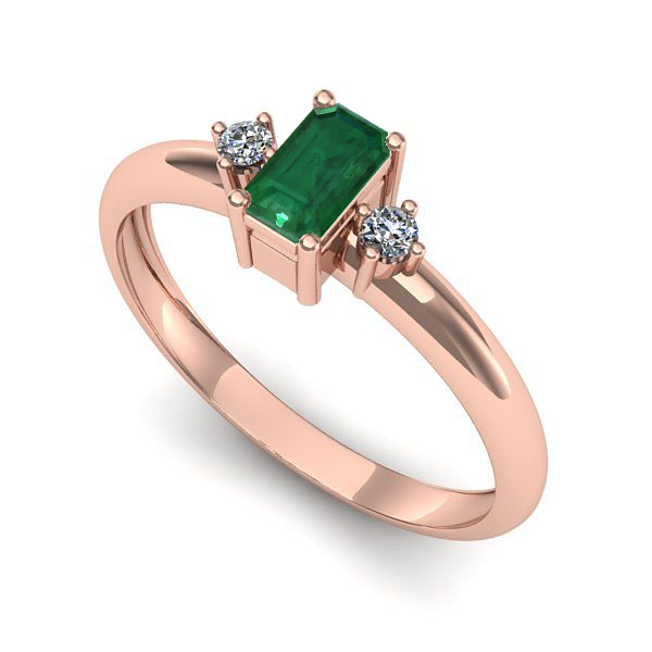 Inel de logodna din aur roz cu smarald