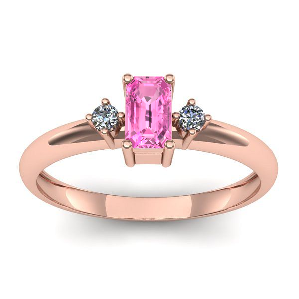 Inel logodna cu safir roz dreptunghiular