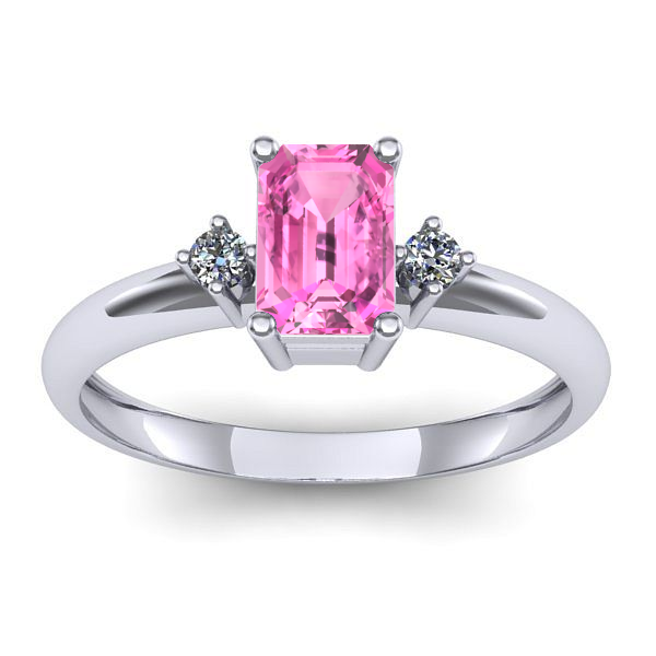 Inel logodna cu safir roz dreptunghiular