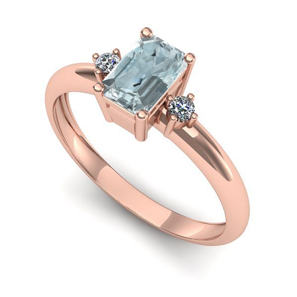 Inel logodna din aur roz cu aquamarin