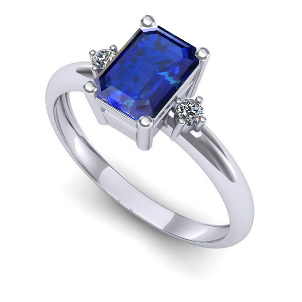 Inel logodna din aur alb cu safir