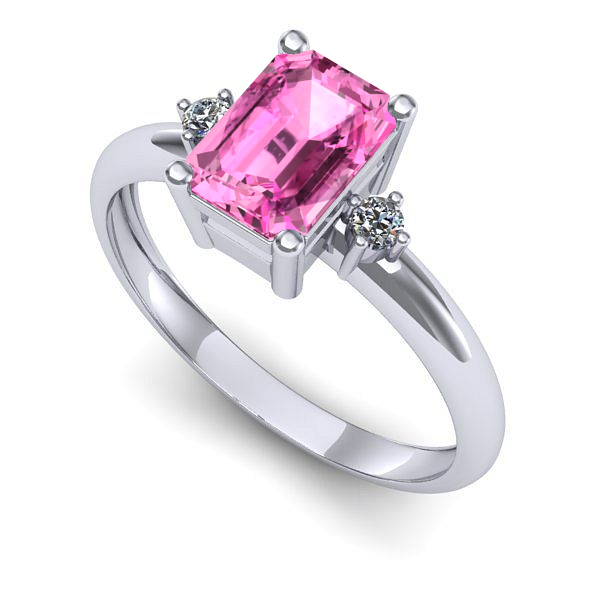 Inel logodna din aur alb cu safir roz