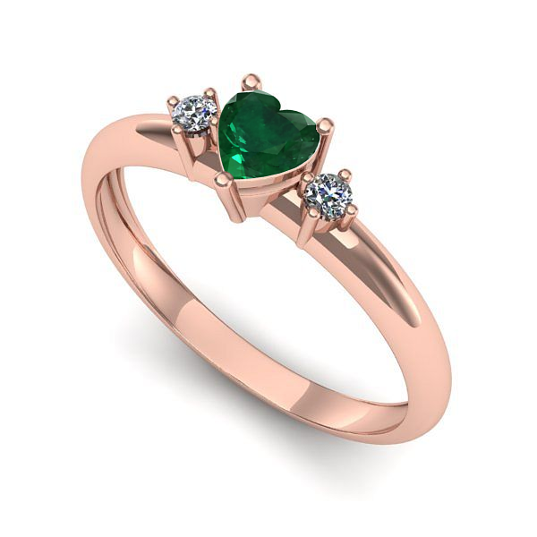 Inel de logodna din aur roz cu smarald