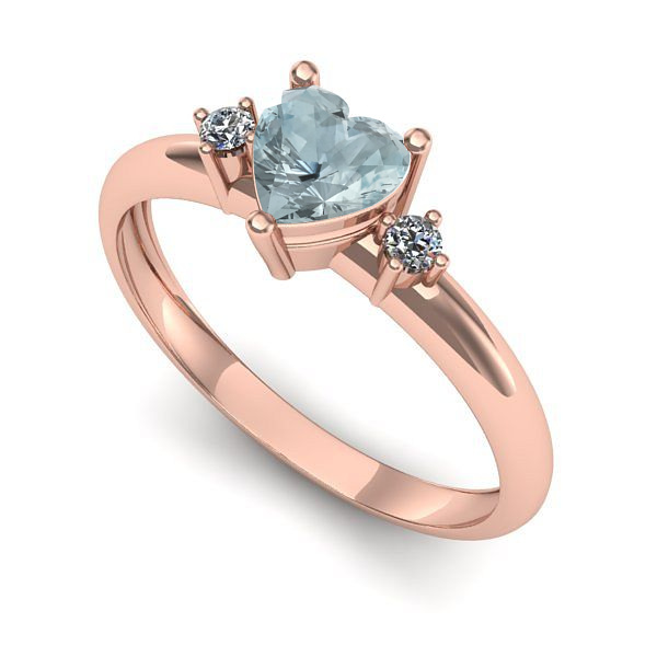 Inel logodna din aur roz cu aquamarin
