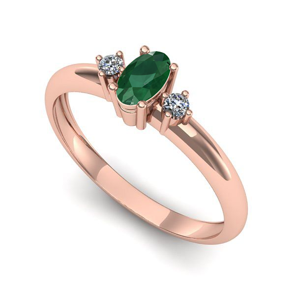 Inel de logodna din aur roz cu smarald