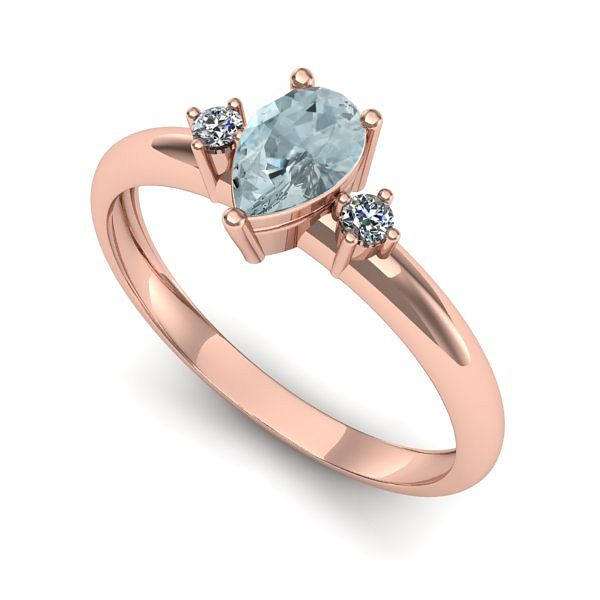 Inel logodna din aur roz cu aquamarin