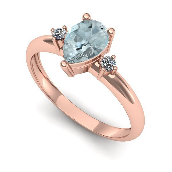 Inel logodna din aur roz cu aquamarin