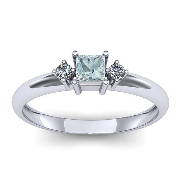 Inel de logodna cu aquamarin patrat