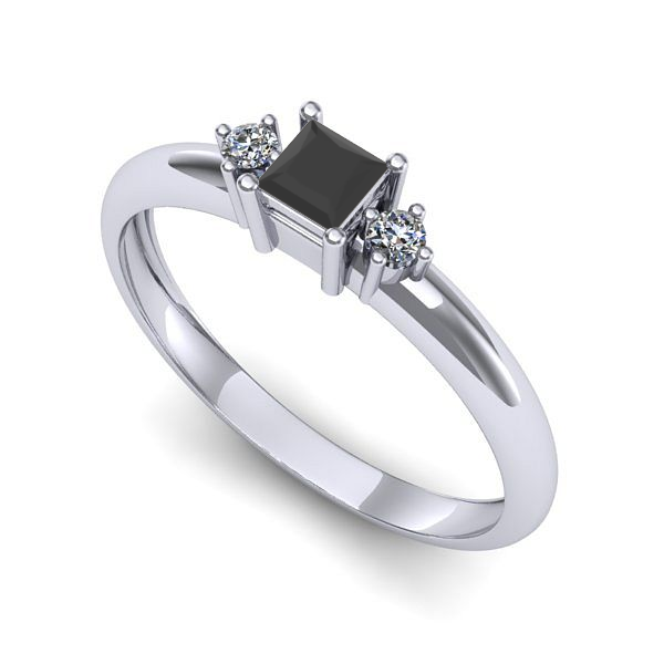 Inel logodna din aur alb cu diamant negru