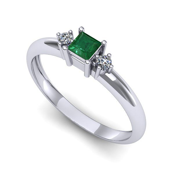 Inel logodna din aur alb cu smarald