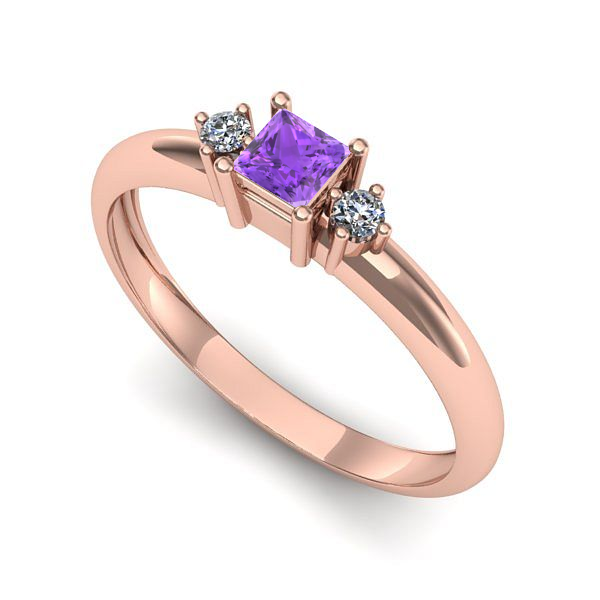 Inel logodna din aur roz cu ametist