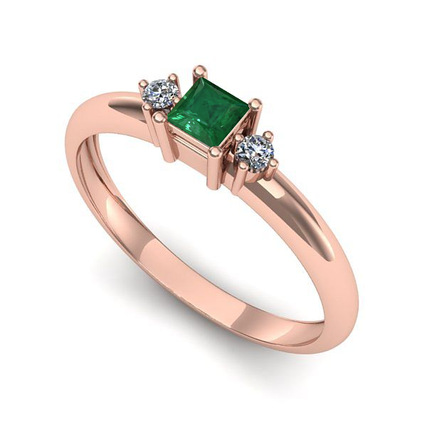 Inel logodna din aur roz cu smarald
