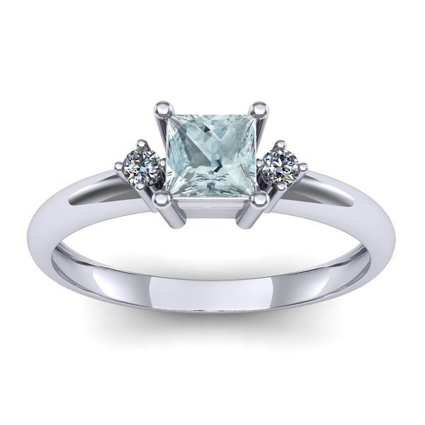 Inel logodna cu aquamarin patrat
