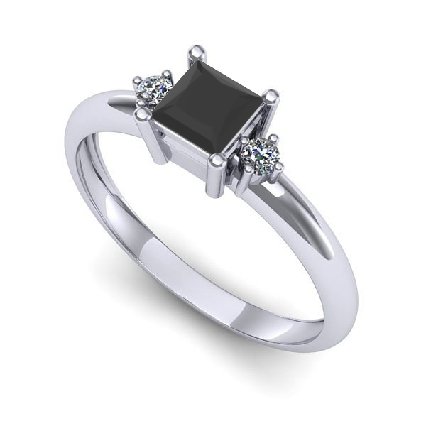 Inel de logodna din aur alb cu diamant negru