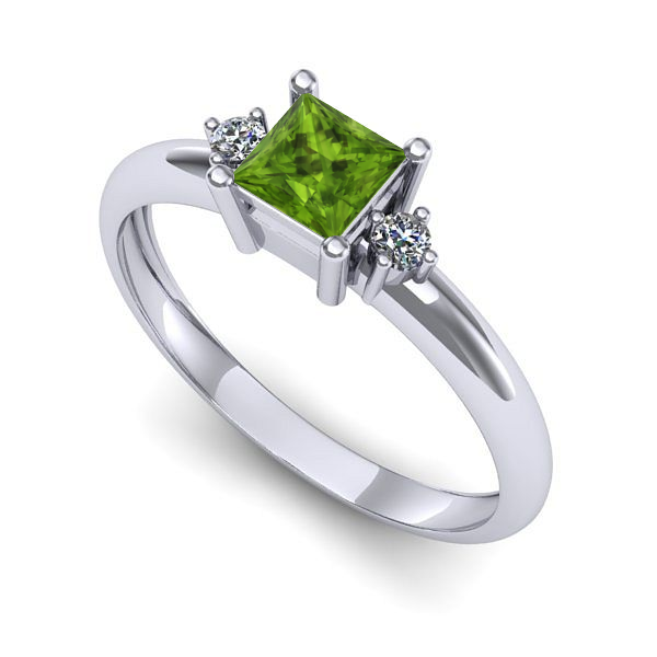 Inel logodna din aur alb cu peridot