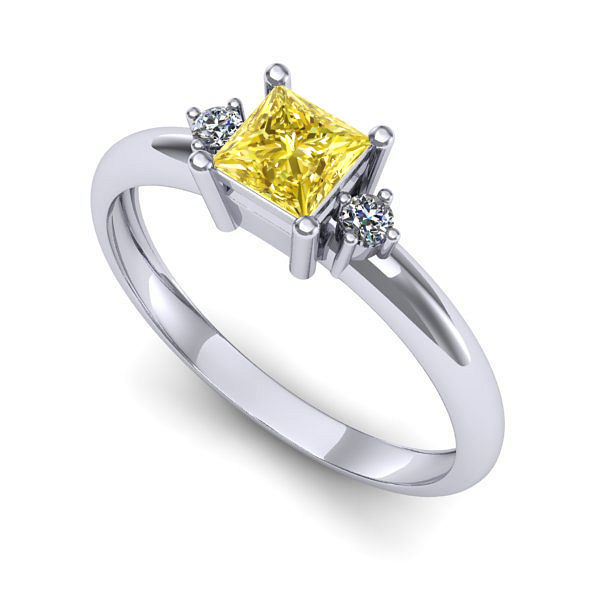 Inel de logodna din aur alb cu safir galben