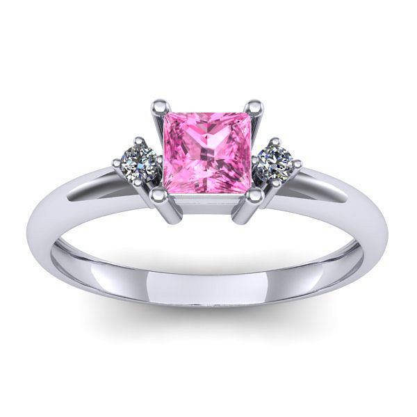 Inel logodna cu safir roz patrat