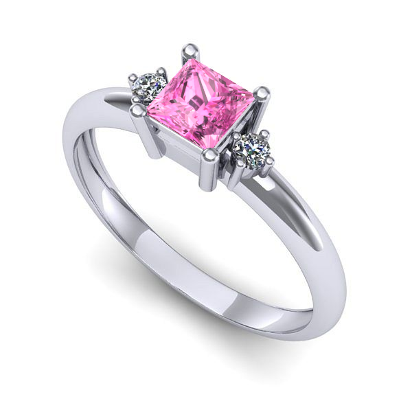 Inel logodna din aur alb cu safir roz