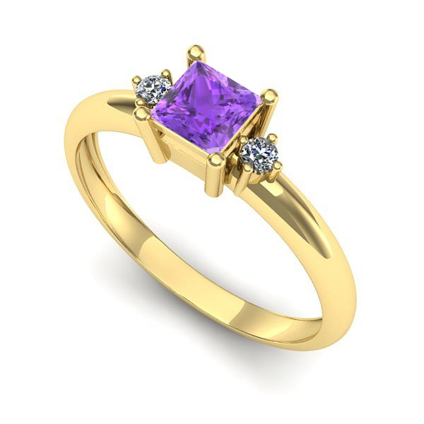 Inel logodna din aur galben cu ametist