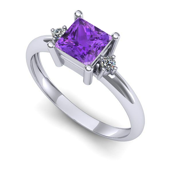 Inel logodna din aur alb cu ametist