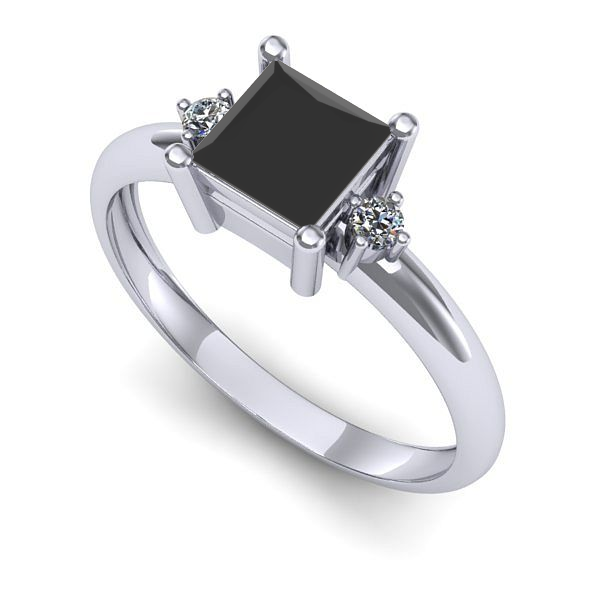 Inel logodna din aur alb cu diamant negru