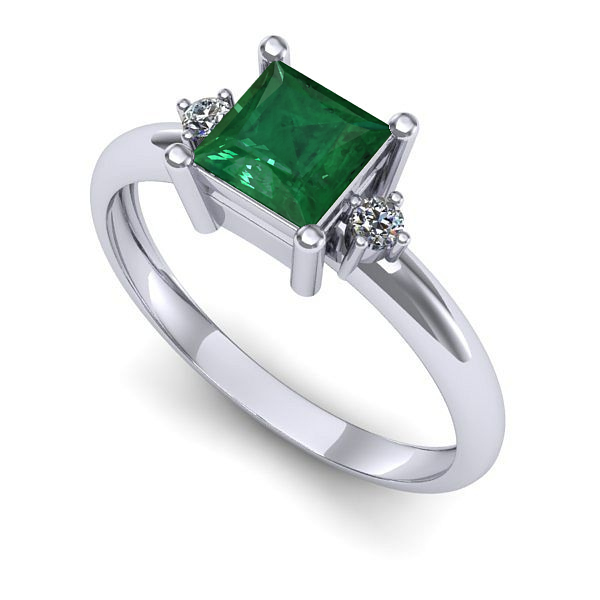 Inel de logodna din aur alb cu smarald