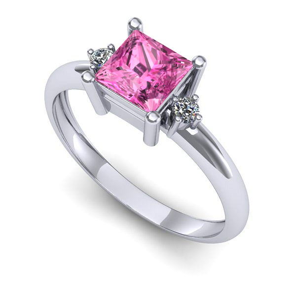 Inel de logodna din aur alb cu safir roz