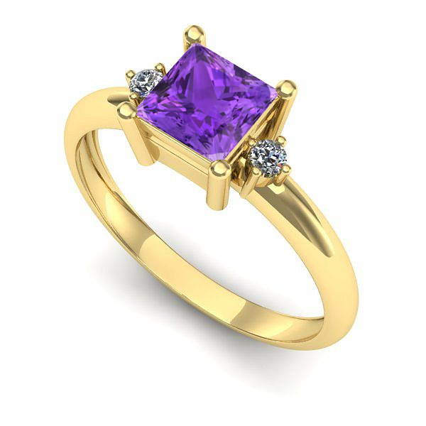 Inel logodna din aur galben cu ametist